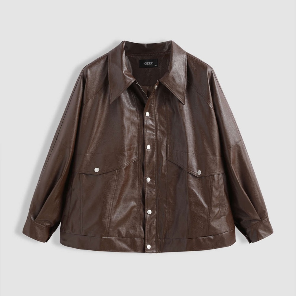 Brown Faux Leather Jacket - 2X